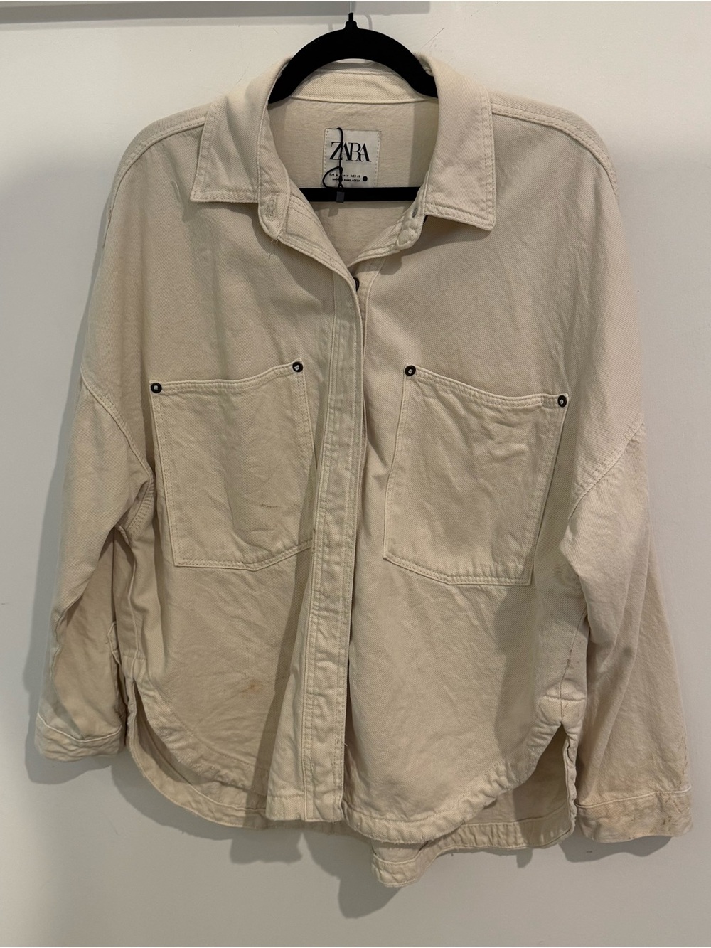 Zara Cream Oversized Jean Shirt Jacket